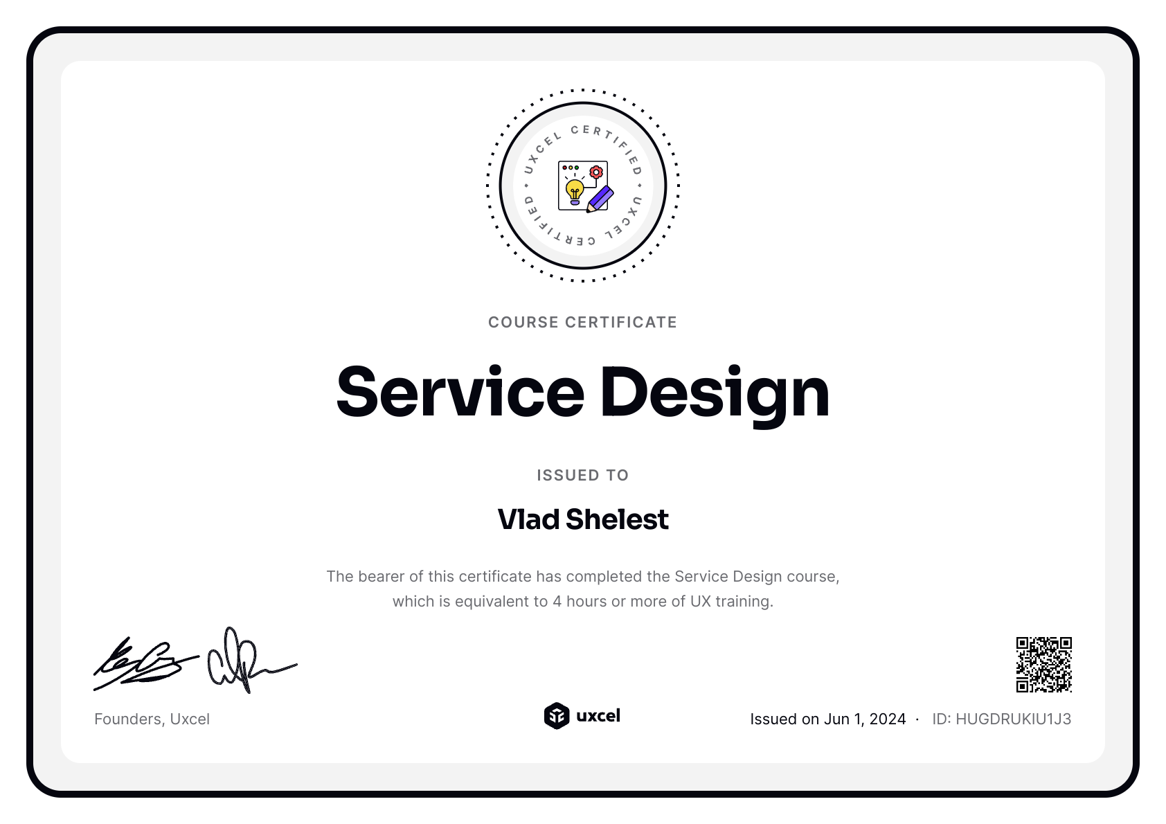 Vlad Shelest's certificate